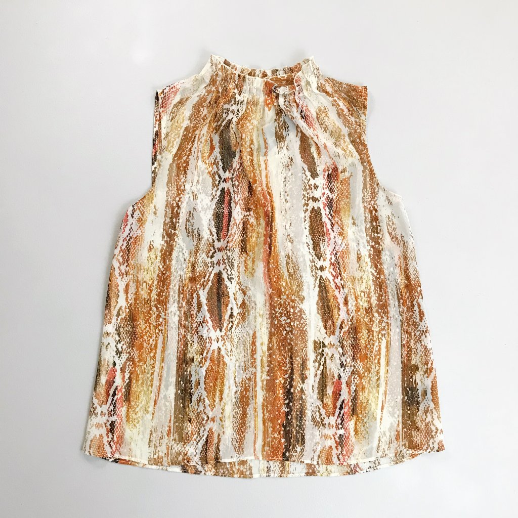 Worthington Jazmyn Sleeveless Blouse Xs Nwt Python Print Ruffle Collar Popover